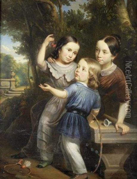 Enfants Dans Un Parc Oil Painting - Adolphe-Antoine Perrot