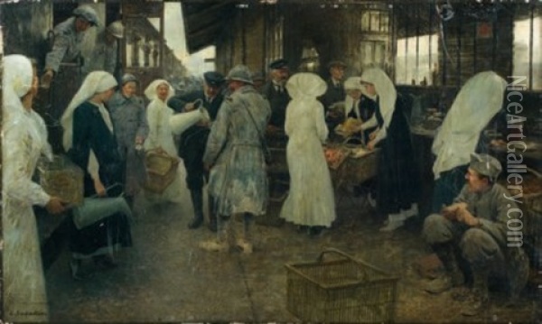 La Cantine De La Croix Rouge A Acheres Oil Painting - Louis Remy Sabattier