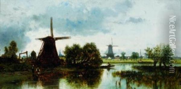 Landscape With Windmills Oil Painting - Charles-Francois Daubigny