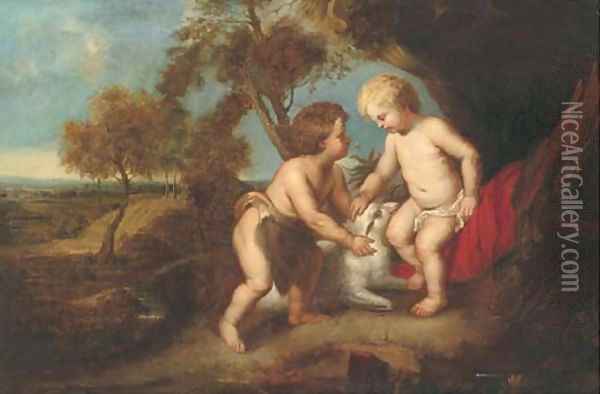 The Christ Child and the Infant Saint John the Baptist in a landscape Oil Painting - Sir Peter Paul Rubens