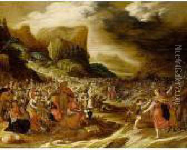God's Parting Of The Red Sea To Save The Israelites Oil Painting - Hans III Jordaens