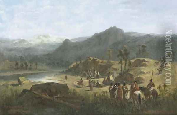 Pike's Peak, Platt River Oil Painting - Ernest Narjot