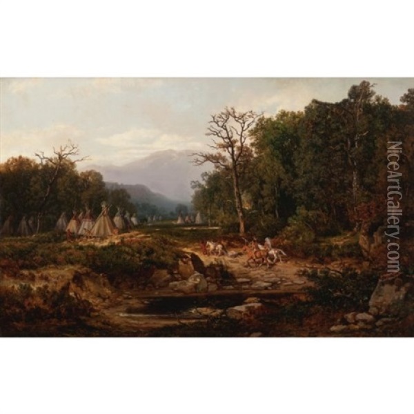 Indian Encampment Oil Painting - Otto Reinhold Jacobi