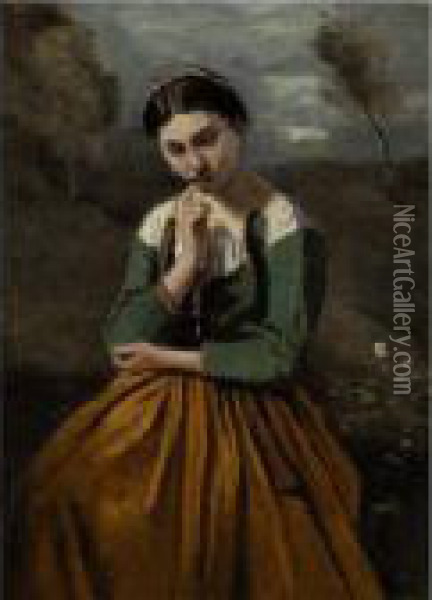 La Meditation Oil Painting - Jean-Baptiste-Camille Corot