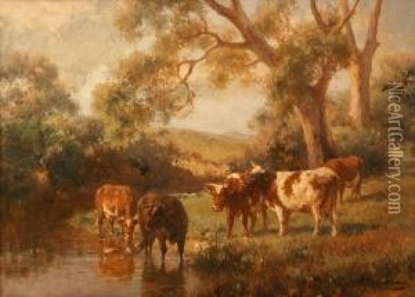 Cattle At The River Oil Painting - Jan Hendrik Scheltema
