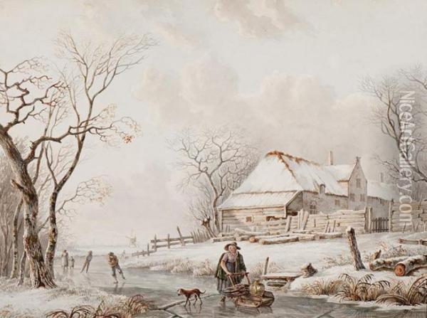 Activity On The Ice Oil Painting - Jacob Van Stry