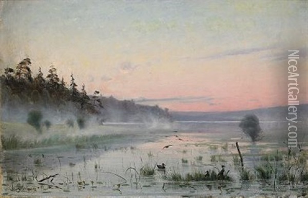 Morgondis Over Sjon Oil Painting - Carl (August) Johansson