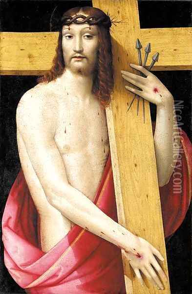 Christ holding the Cross, as the Man of Sorrows Oil Painting - Andrea del Brescianino