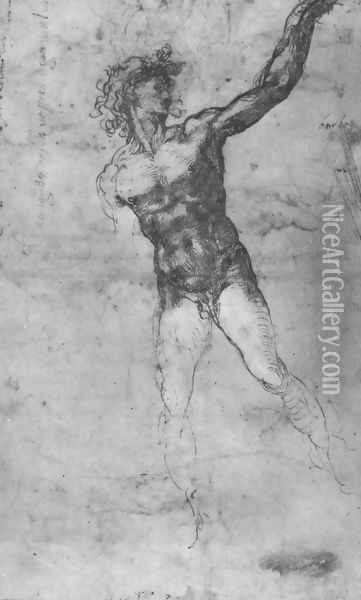 Male nude, study for the Battle of Cascina Oil Painting - Michelangelo Buonarroti