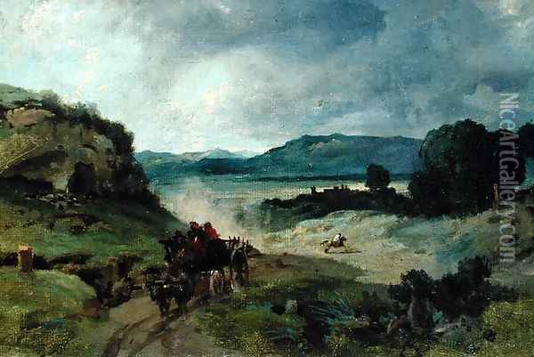 Roman Landscape, 1827 Oil Painting - Jean-Baptiste-Camille Corot