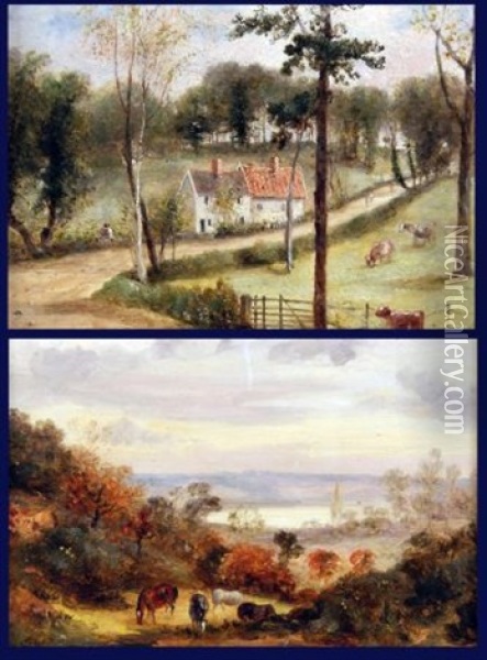 Valley (+ Birds Hills, Great Bealings, Lrgr; 2 Works) Oil Painting - Thomas Churchyard