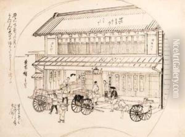 Preparatory Drawings For Fans Oil Painting - Tokubei Iii Hiroshigeando
