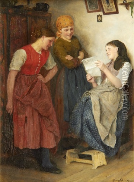 Eine Postsendung Oil Painting - Theodor Schmidt
