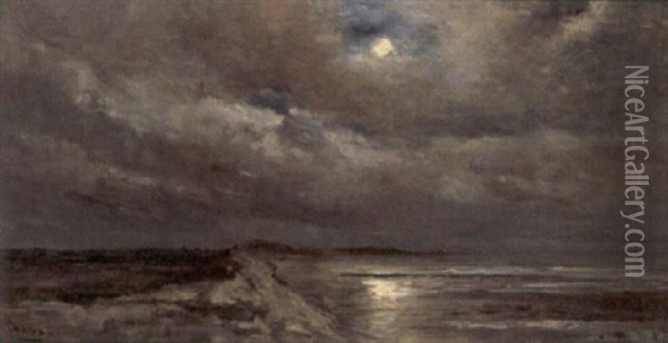 Clair De Lune - Vue Prise Des Ecluses D'heyst Vers Blankenberghe Oil Painting - Louis Artan De Saint-Martin