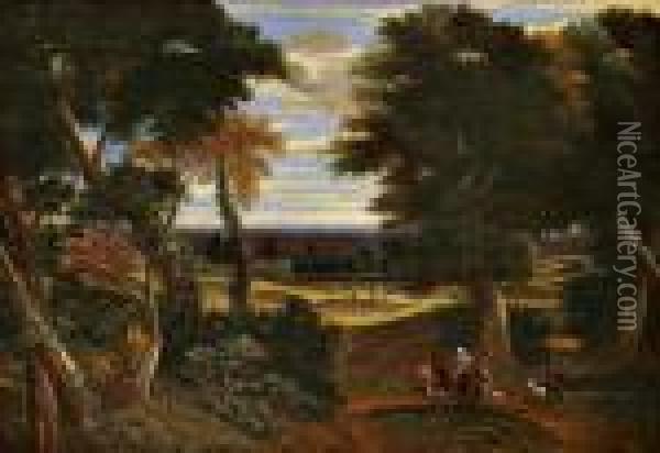 Landschaft Mit Landleuten Und Ziegen Oil Painting - Jaques D'Arthois