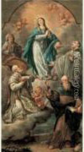 La Vierge De L'immaculee Conception Entouree De Saints Oil Painting - Etienne Parrocel