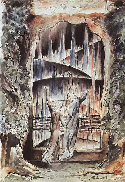 Dante and Virgil at the Gates of Hell (Illustration to Dante's Inferno) Oil Painting - William Blake