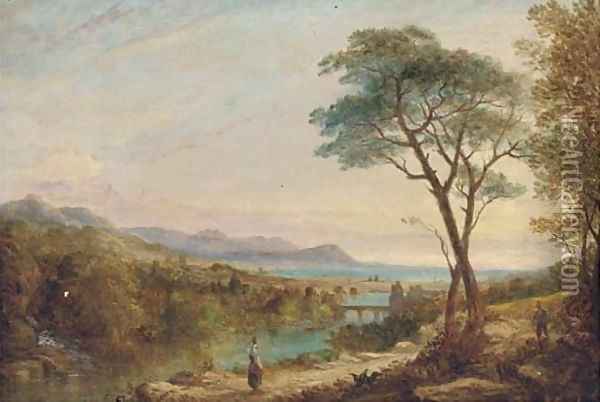 Pastoral figures in a classical landscape, with the coast beyond; and Another similar Oil Painting - English School