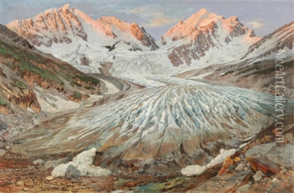 Der Morteratschgletscher Mit Der Bernina Oil Painting - Franz Theodor Aerni