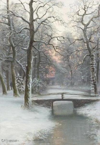 Abendliche Winterlandschaft. Oil Painting - Carl Wilhelm Jaensson