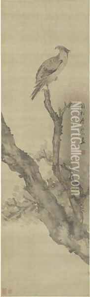 Eagle Perching on a Tree, Qing Dynasty Oil Painting - Zhang Wentao