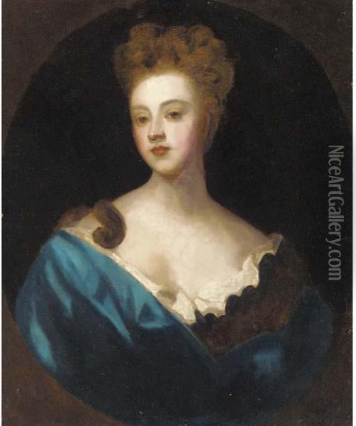 Portrait Of A Lady, Bust-length, In A Blue Dress Oil Painting - Sir Peter Lely