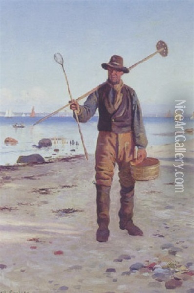 Gaende Fisker Pa Stranden Oil Painting - Carl Carlsen