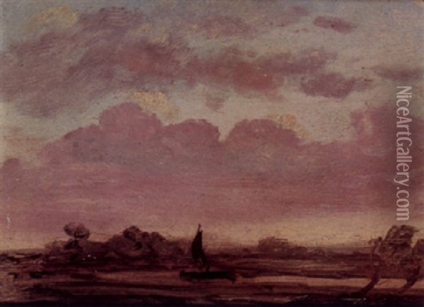 On The Stour, Sunset Oil Painting - Lionel Bicknell Constable