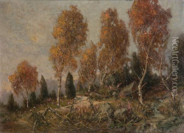 Landscape With Birch Trees Oil Painting - Gottfried Lorenz