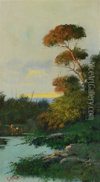 Paesaggio Con Lago E Pescatori Oil Painting - Henry Marko