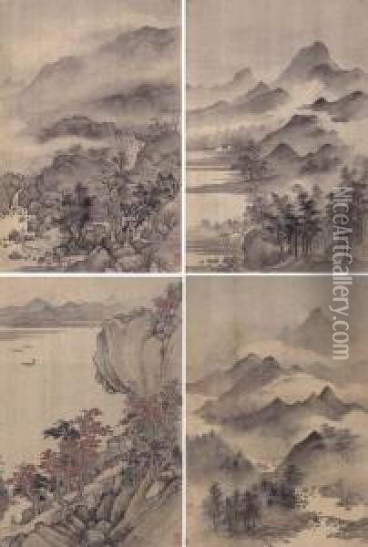 Landscapes And Figures Oil Painting - Wu Zhen