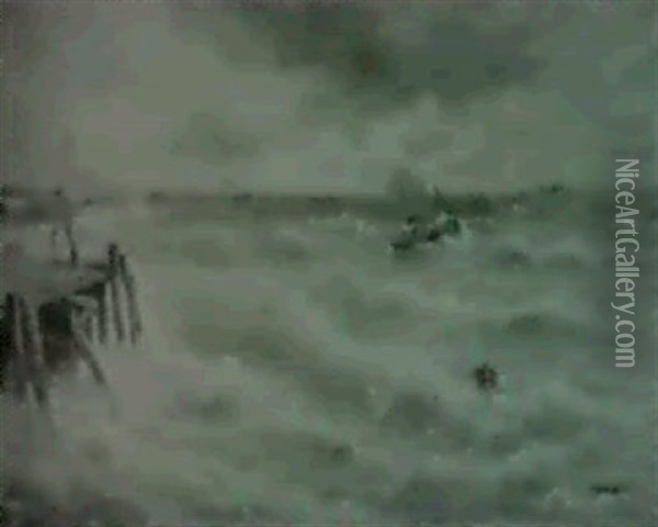 Fishing Boats Near Dock Oil Painting - Julius Karl Rose