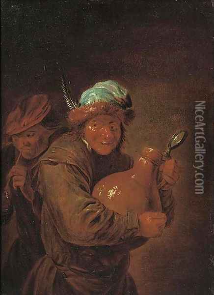 Peasants drinking and smoking in an interior 2 Oil Painting - David The Younger Teniers