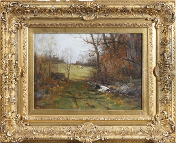 Cows Sheltering In Autumn Woods Oil Painting - Charles Paul Gruppe
