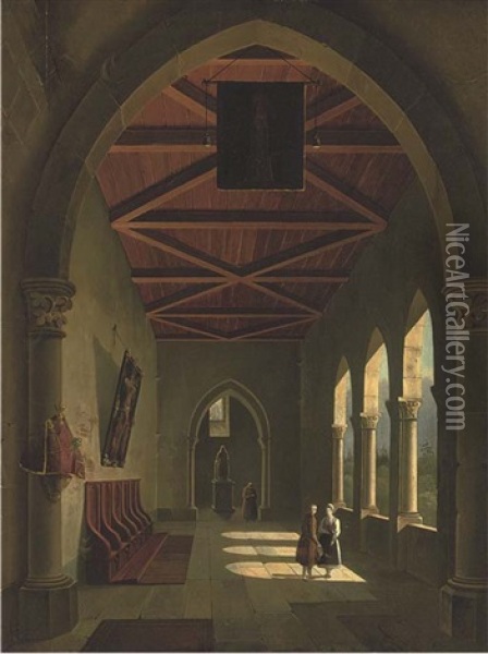 The Courtyard Of An Italian Monastery Oil Painting - Antonio De Pian