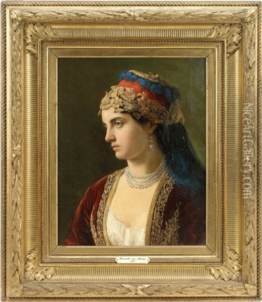 Portrait Einer Jungen Dame, In Prunkvollem Gewand Oil Painting - Henriette Maurus