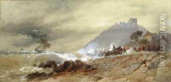 Wreck Off Criccieth, North Wales Oil Painting - Thomas Bush Hardy