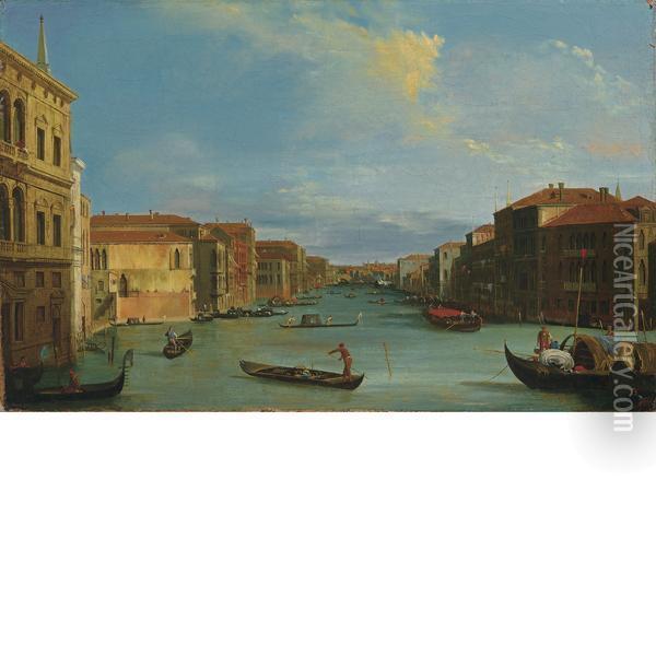 Veduta Del Canal Grande Da Palazzo Balbi Al Ponte Di Rialto Oil Painting - Giuseppe Bernardino Bison