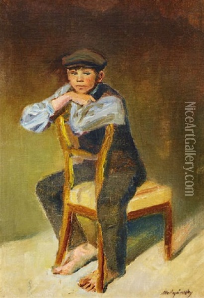 Sitting Young Boy Oil Painting - Laszlo Mednyanszky