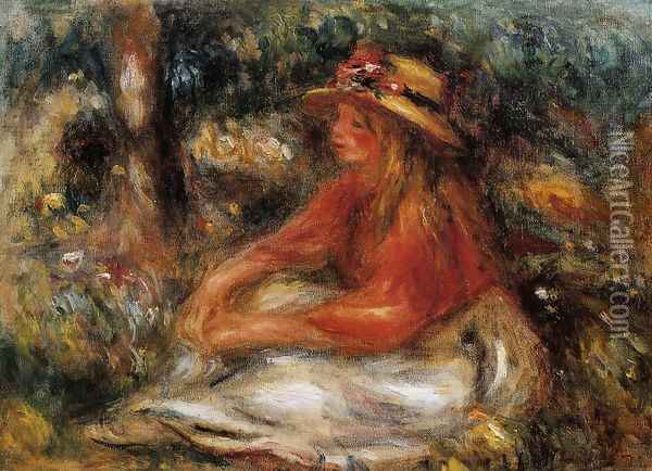 Young Woman Seated On The Grass Oil Painting - Pierre Auguste Renoir