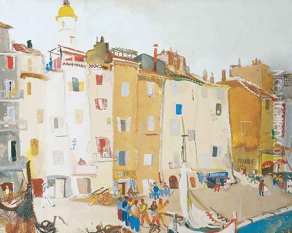 Italian Town at the Seashore Oil Painting - Endre Vadasz