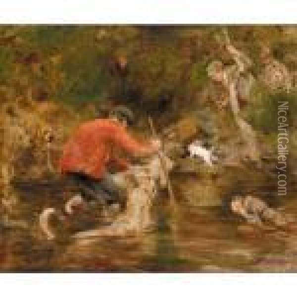 The Otter Hunt Oil Painting - William Walls