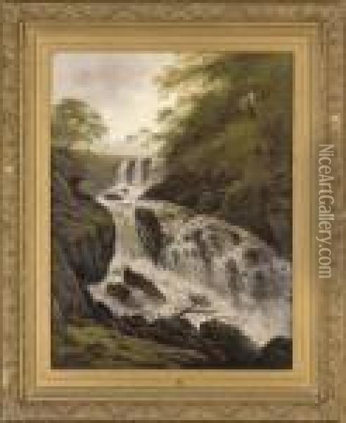 Falls On The Conway Oil Painting - Benjamin Williams Leader