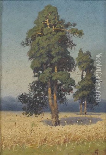 Sommerliche Feldlandschaft Mit Baumen Oil Painting - Georgi Zakharovich Bashinzhagyan