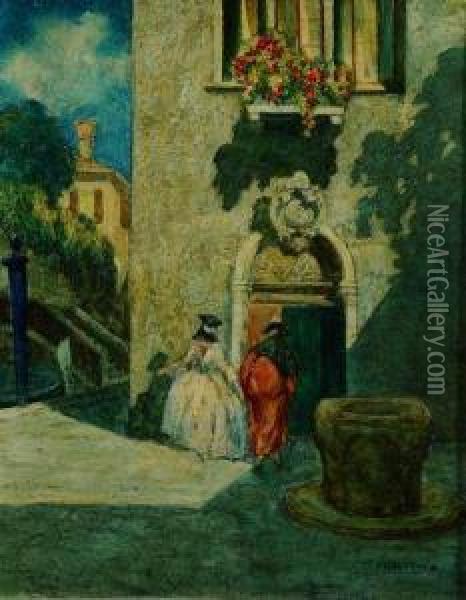 Canale Veneziano Con Maschere Oil Painting - Rodolfo Paoletti