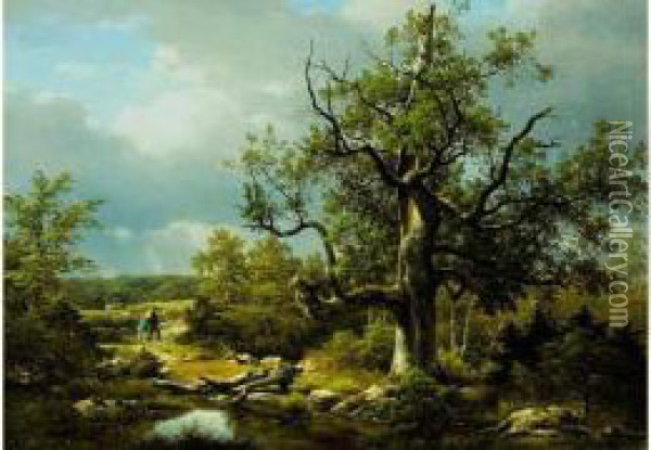 Paysage D'etang Dans La Campagne Pres De Fontainebleau Oil Painting - Alphonse Robert