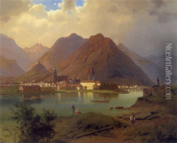 Blick Auf Schwaz In Tirol Oil Painting - Ferdinand Lepie