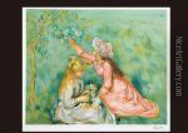 Girls Gathering Flowers Oil Painting - Pierre Auguste Renoir