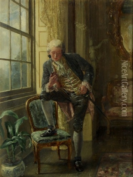 Gentleman Standing By A Window Oil Painting - Talbot Hughes
