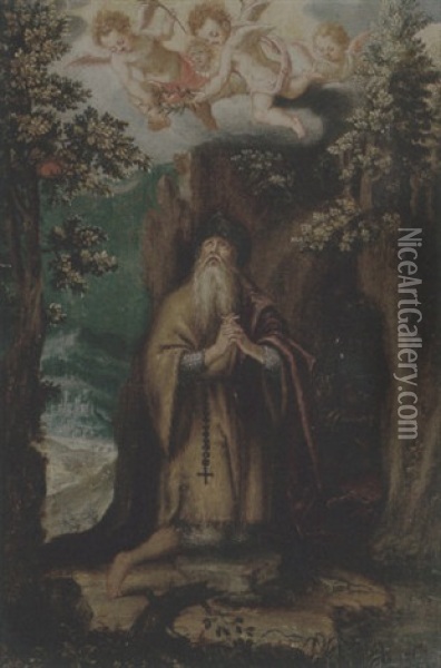 A Hermit Saint Attended By Angels Oil Painting - Girolamo Muziano